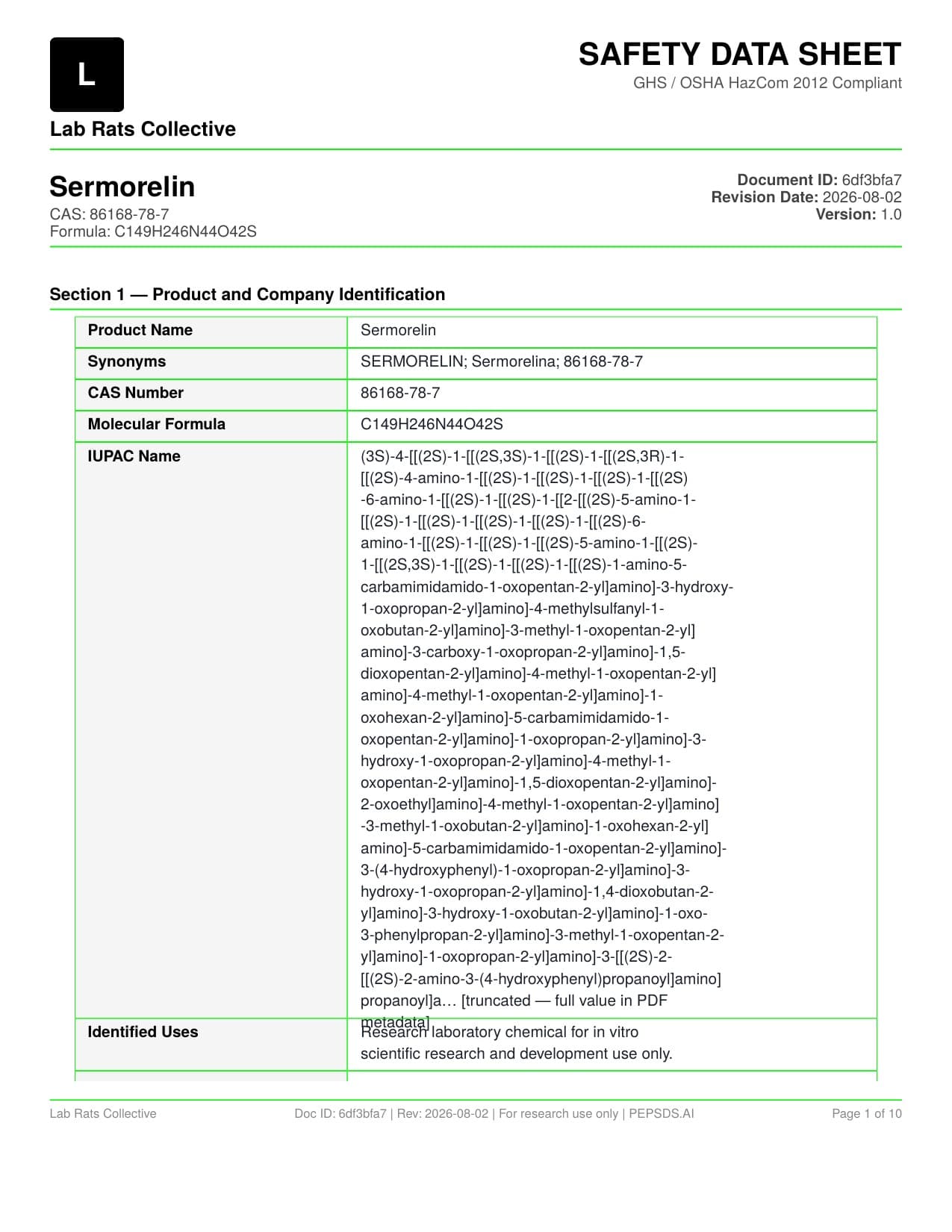 Sermorelin 10mg SDS