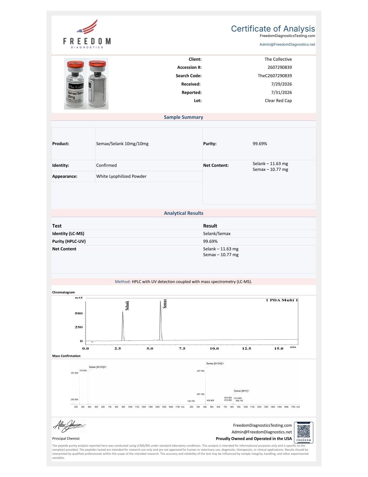 Selank + Semax 10/10MG Blend COA